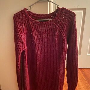 American Eagle Outfitters Deep Wine Ribbed Crewneck Sweater